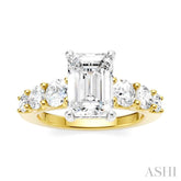 1 1/10 Ctw Emerald Shape Round Cut Diamond Semi-Mount Engagement Ring in 14K Yellow and White Gold